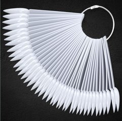 Демонстративная палитра - веер для лаков на 40 типсов, "Стилет - Миндаль", 11,8 см. Белый.